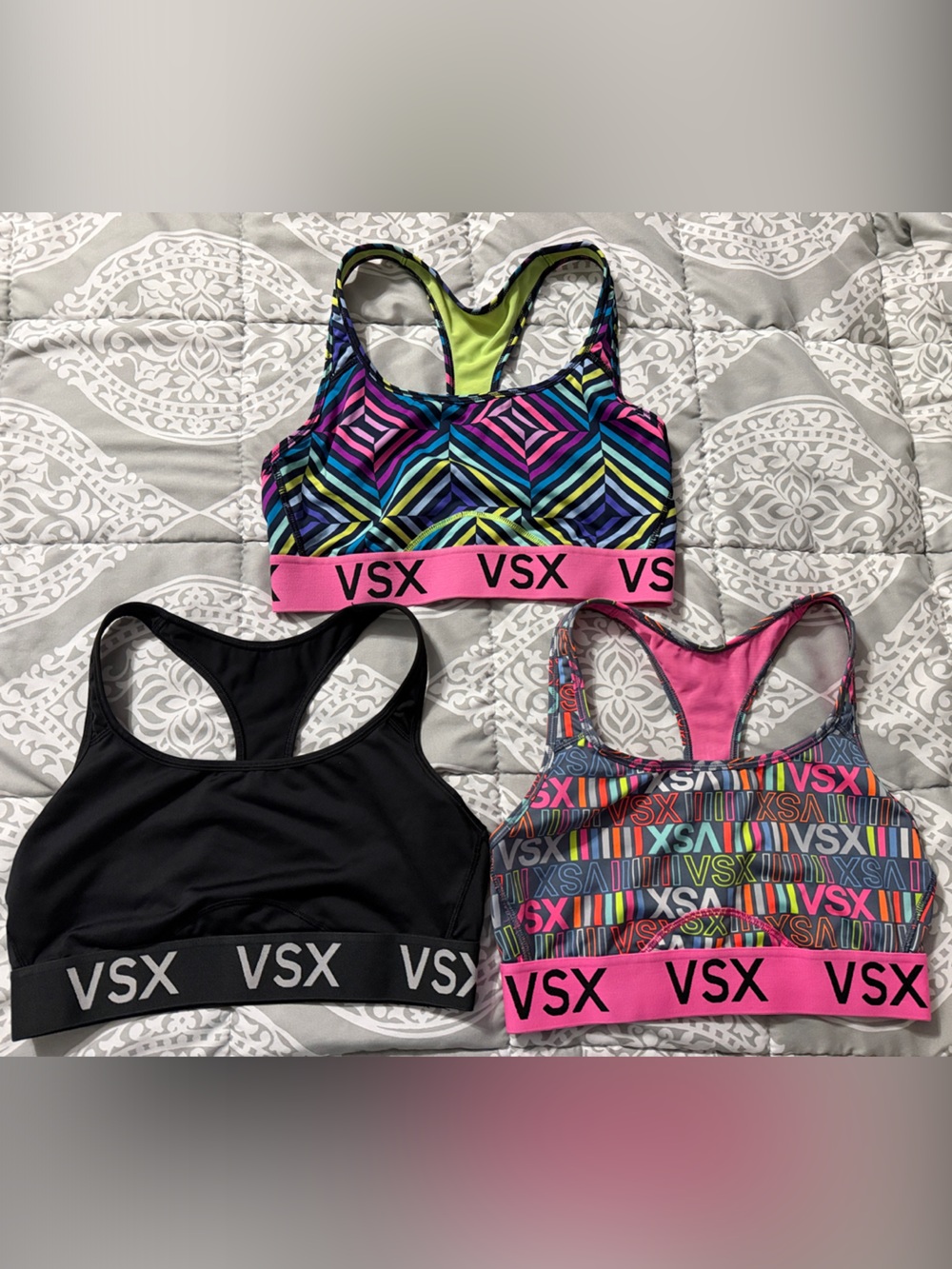 3 VSX Sports Bras Size M - Black & Hot Pink Multicolor Racerback Women's